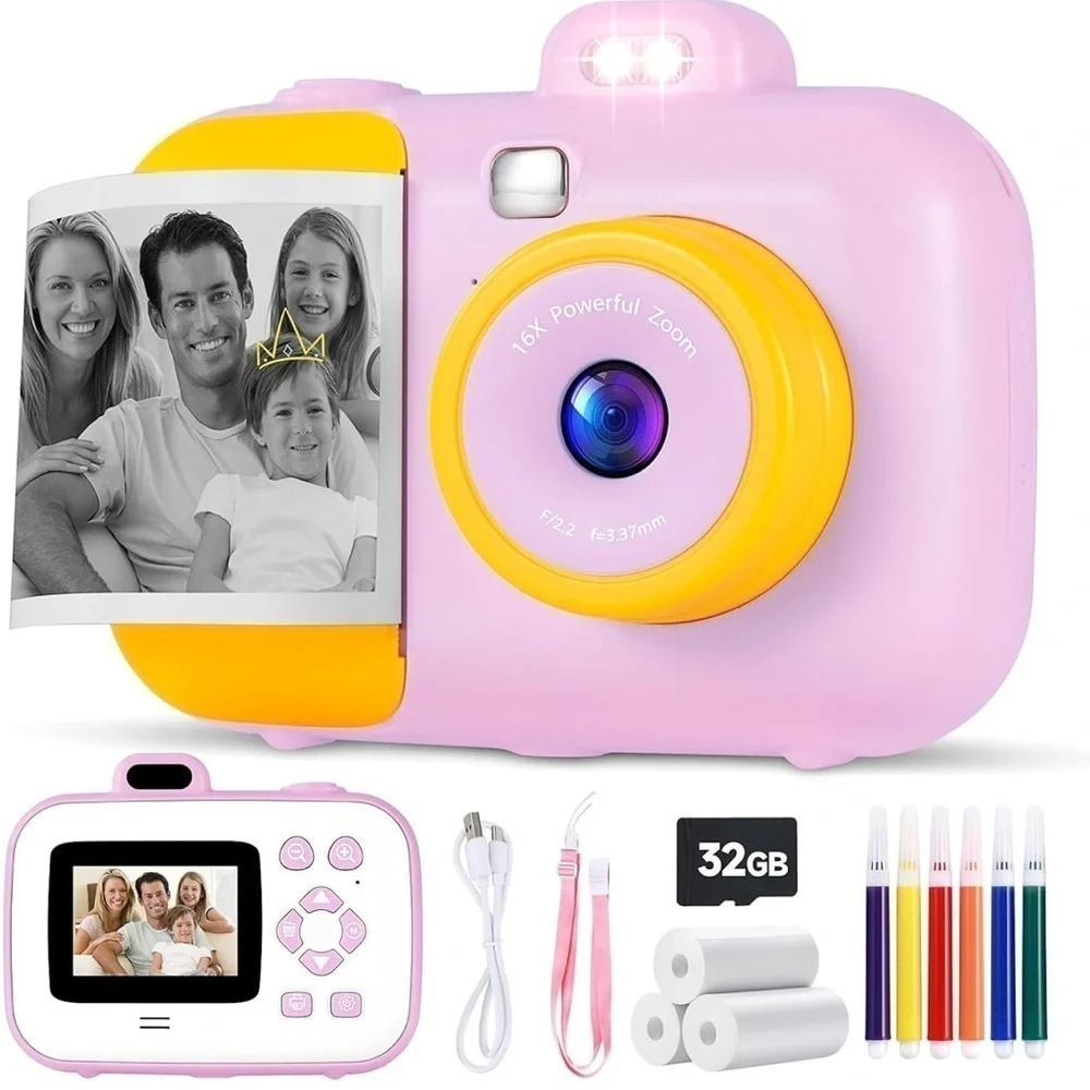 Brand New Kids Instant Print Digital Camera Thermal Photo Prints 32GB SD Card